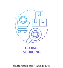 Global Sourcing Blue Gradient Concept Icon. Effective Procurement Strategy Abstract Idea Thin Line Illustration. International Manufacturer. Isolated Outline Drawing. Myriad Pro-Bold Font Used