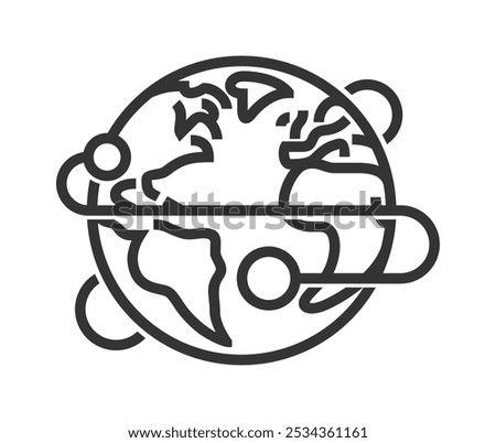 Global sourcing strategy icon in bold line - business buys goods and services. From international markets to save money by using skilled labor from low-cost countries