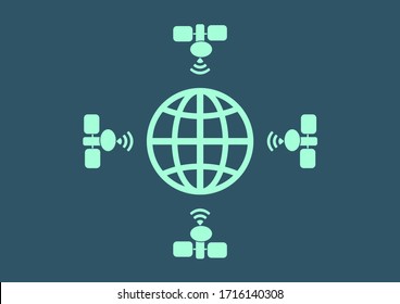 Global space system of transfer of boarding 5g wifi by satellites. Wifi coverage. The orbit of the earth. Earth satellite. Internet from the orbit of the earth. Poster. Advertising on the account.