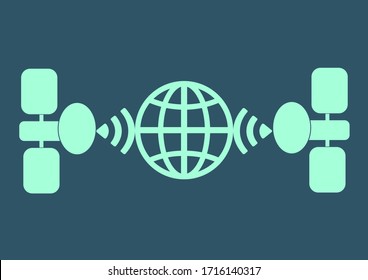 Global space system of transfer of boarding 5g wifi by satellites. Wifi coverage. The orbit of the earth. Earth satellite. Internet from the orbit of the earth. Poster. Advertising on the account.