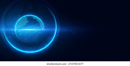 Red de conexión de rayos azules de velocidad global sobre fondo azul oscuro. Tecnología de alta velocidad concepto futurista. Ilustración vectorial