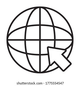 globale Kugel und Pfeilsymbol auf weißem Hintergrund, Linienstil, Vektorgrafik