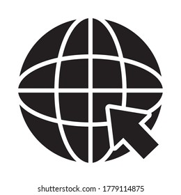 global sphere and arrow icon over white background, silhouette style, vector illustration