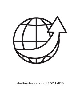 esfera global e icono de flecha sobre fondo blanco, estilo de línea, ilustración vectorial