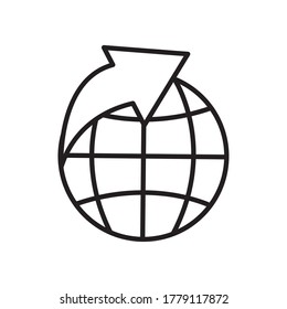 esfera global con icono de flecha sobre fondo blanco, estilo de línea, ilustración vectorial