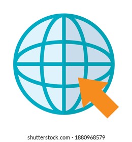 global sphere and arrow over white background, flat style, vector illustration