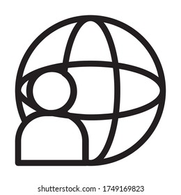 global sphere and avatar icon over white background, line style, vector illustration