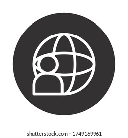 global sphere and avatar icon over white background, block style, vector illustration