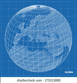 Global sphere blueprint. Vector illustration 