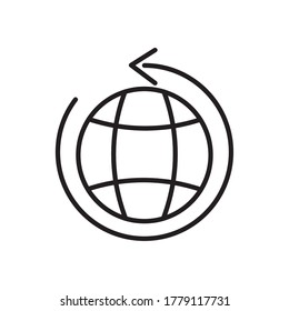 globale Kugel mit kreisförmigem Pfeil auf weißem Hintergrund, Silhouettenstil, Vektorgrafik