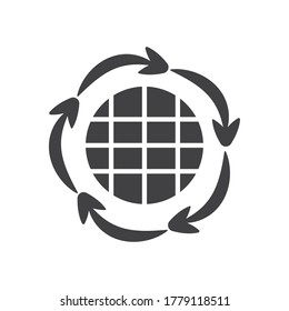 global sphere and circular arrows around over white background, silhouette style, vector illustration