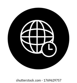 icono global de esfera y reloj sobre fondo blanco, estilo de media línea, ilustración vectorial