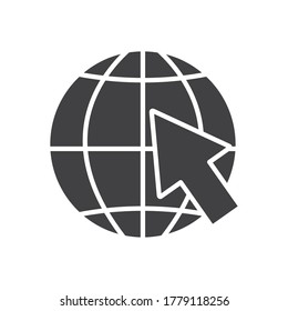 global sphere with cursor arrow icon over white background, silhouette style, vector illustration