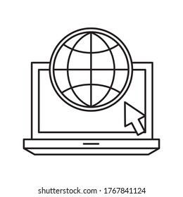 global sphere with cursor on laptop silhouette style icon design, Education online and elearning theme Vector illustration