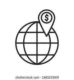 esfera global con tipo de línea de dólar icono de dinero artículo financiero banca pagos de mercado comprar contabilidad de divisas e invertir tema Vector ilustración