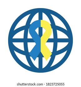 global sphere with down syndrome ribbon icon over white background, flat style, vector illustration