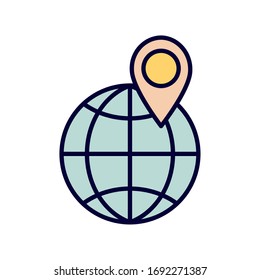 Global sphere and gps mark line and fill style icon design, Delivery logistics transportation shipping service warehouse industry and global theme Vector illustration