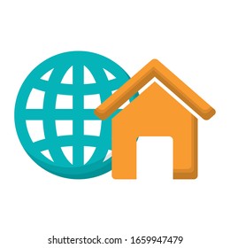 global sphere and house icon over white background, vector illustration