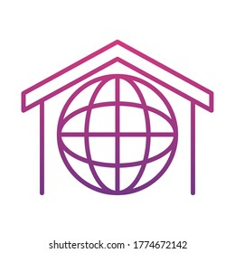 global sphere in a house icon over white background, gradient style, vector illustration
