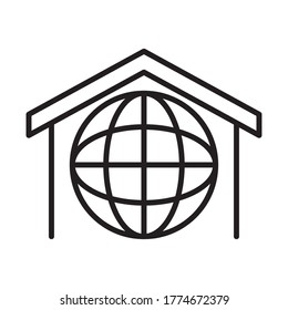global sphere in a house icon over white background, line style, vector illustration