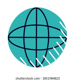global sphere icon over white background, half line half color style, vector illustration
