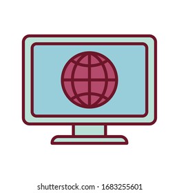 global sphere inside computer line and fill style icon design of Shopping commerce market store shop retail buy paying banking and consumerism theme Vector illustration