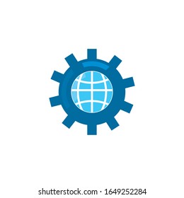 Global sphere inside gear fill style icon design, construction work repair machine part technology industry and technical theme Vector illustration