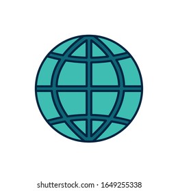 Diseño de icono de estilo de relleno de línea de esfera global, conectividad a Internet de comunicación tecnología web red social y tema virtual Ilustración del vector