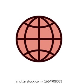 Diseño de iconos de línea de esfera global y estilo de relleno, conectividad a Internet de comunicación tecnología web red social y tema virtual Ilustración del vector