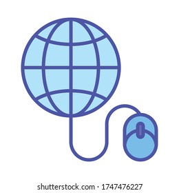 Diseño de iconos de esfera global y línea de ratón y estilo de relleno, Internet de comunicación y tema de conectividad Ilustración del vector