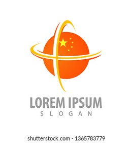 Global sphere orange with star concept design. Symbol graphic template element 