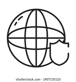 Global sphere and padlock icon over white background, half line style, vector illustration