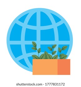 Global sphere with plant inside box design of Volunteer charity community care and work theme Vector illustration