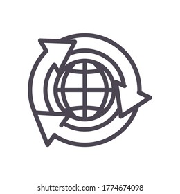 Global sphere with recycle arrows line style icon design, Communication internet and connectivity theme Vector illustration