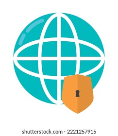 global sphere with shield on white background