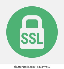 Global SSL Security Icon. Safe and Secure Web sites on the Internet. SSL certificate for the site. Advantage TLS. Closed padlock. Material Design icon. Vector illustration.