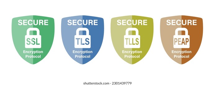 Global SSL, TLS, TLLS, PEAP Encryption Protocol Icon. Safe and Secure Websites on the Internet. Vector.