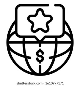 Global store icon. Outline global store vector icon for web design isolated on white background