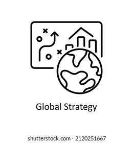 Global Strategy vector Outline icon for web isolated on white background EPS 10 file