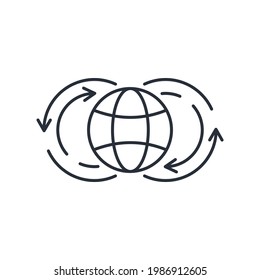 Global streams. Information exchange and integration process. Economic and political ties. Vector linear icon isolated on white background.