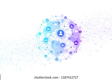 Globales Netzwerk- und Datenverbindungskonzept. Soziale Netzwerkkommunikation in den globalen Computernetzwerken. Internettechnologie. Business. Wissenschaft. Vektorgrafik