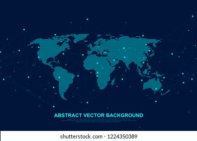 Global structure networking and data connection concept. Social network communication in the global computer networks. Internet technology. Business. Science. Vector illustration