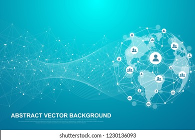 Global structure networking and data connection concept. Social network communication in the global computer networks. Internet technology. Business. Science. Vector illustration
