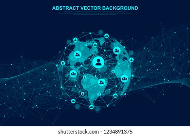 Global Structure Networking And Data Connection Concept. Social Network Communication In The Global Computer Networks. Internet Technology. Business. Science. Vector Illustration.