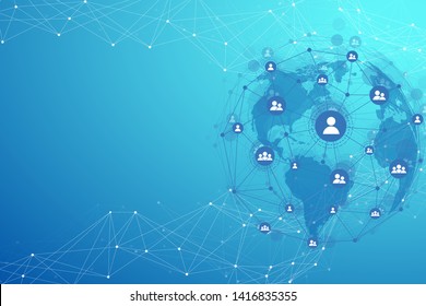 Global structure networking and data connection concept. Social network communication in the global computer networks. Internet technology. Business. Science. Vector illustration.