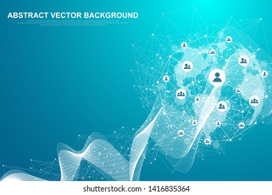 Global structure networking and data connection concept. Social network communication in the global computer networks. Internet technology. Business. Science. Vector illustration.
