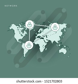 Global structure networking and data connection concept. Social network communication in the global computer networks.  Concept of line icon with green theme