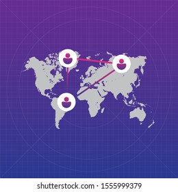 Global structure networking and data connection concept. Social network communication in the global computer networks.
