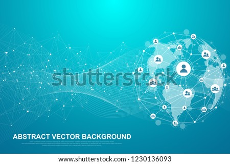 Global structure networking and data connection concept. Social network communication in the global computer networks. Internet technology. Business. Science. Vector illustration
