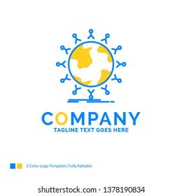 global, student, network, globe, kids Blue Yellow Business Logo template. Creative Design Template Place for Tagline.